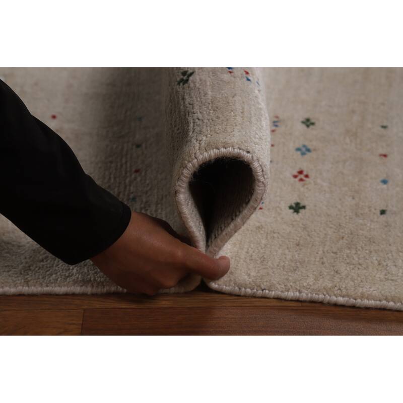 Tribal Gabbeh Oriental Area Rug Handmade Beige Silk Carpet - 8'10" x 11'6"