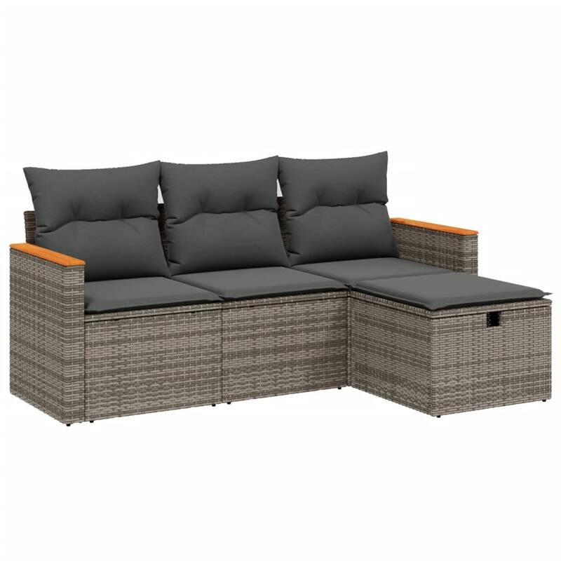 vidaXL Patio Sofa Set with Cushions Outdoor Furniture 4 Piece Poly Rattan