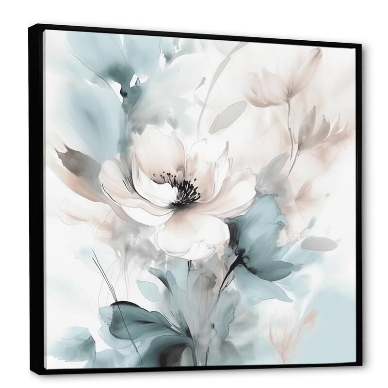 Designart "Delicate Grey Flowers I" Floral Framed Wall Art For Living Room