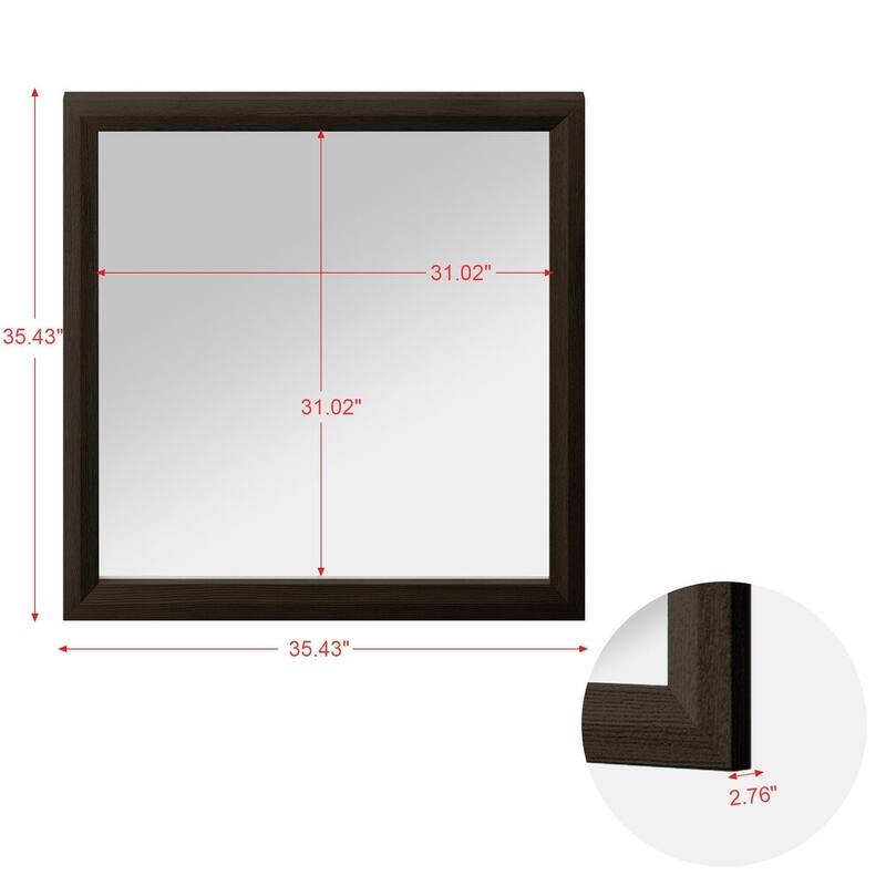 Versatile Square Vanity Mirror with Wood-Texture Frame - Perfect for Bedroom Decor