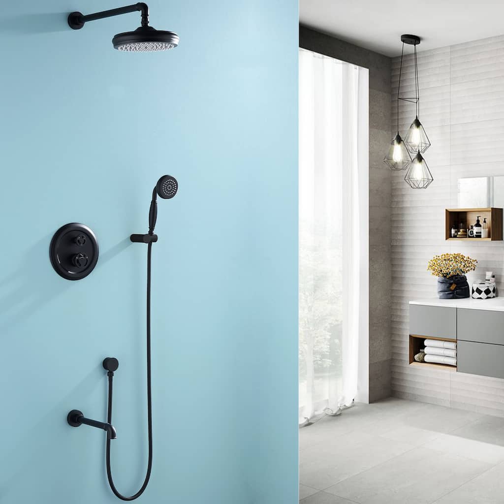 Luxury 2-Handle 3-Way Complete Rainfall Shower System with Rough-in Valve, Black