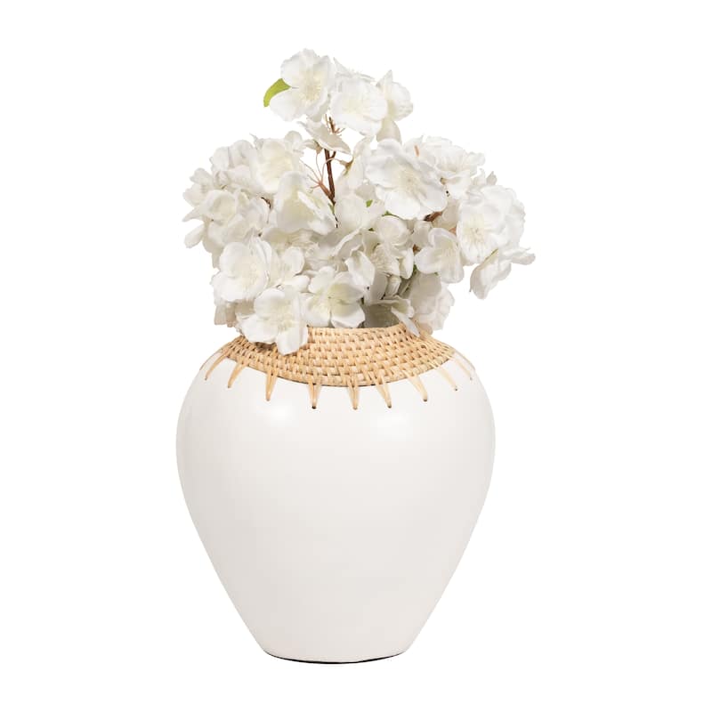 Sagebrook Home Terracotta, 10"h Vase, White Finish with Brown Accent, Handcrafted Ceramic Art