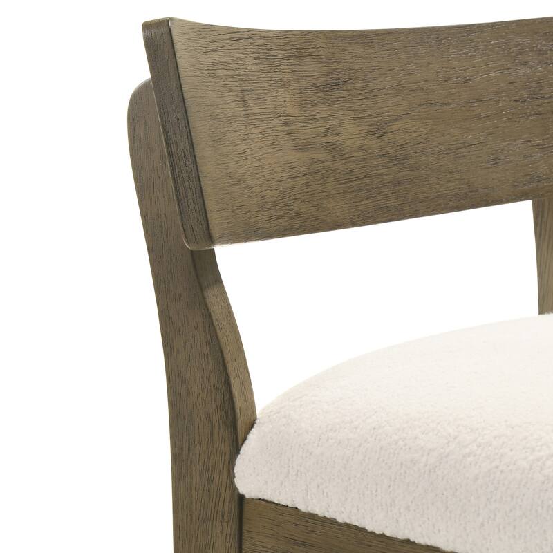 Merie Modern Transitional Wood Counter Height Kitchen Bar Stool with White Boucle Fabric Upholstered Seat