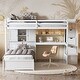 preview thumbnail 17 of 30, Wood Twin over Twin Loft Bed with Built-in Desk and Staircase, Loft Bed Frame w/Slats Support, Storage Compartments and Shelves White