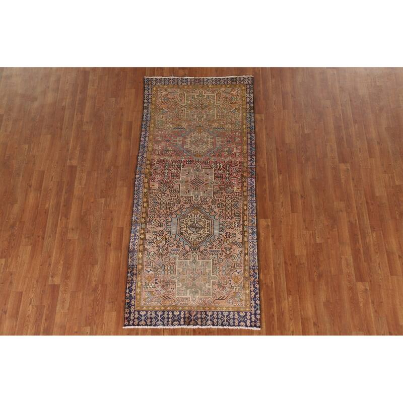 Vegetable Dye Handmade Gharajeh Persian Vintage Runner Rug - 3'3"x 7'4"