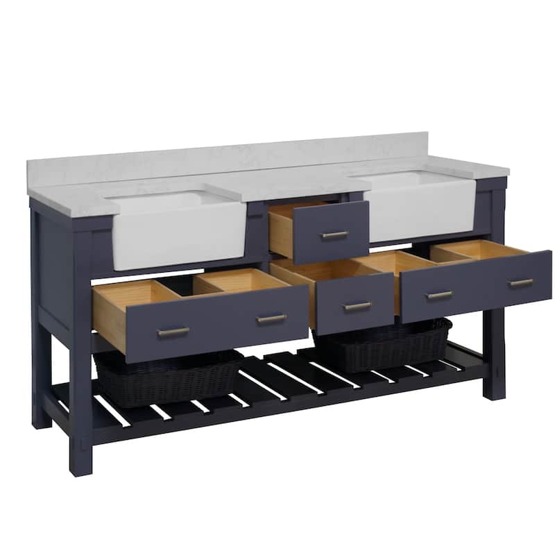 KitchenBathCollection Charlotte 72" Farmhouse Bathroom Vanity with Engineered Carrara Top