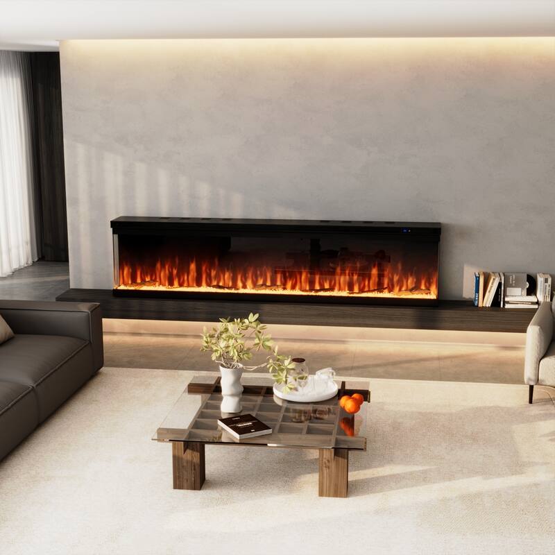 3-Sided Electric Fireplace with 12-Color Flame, Dual Heat Settings 750W/1500W, Smart App & Remote Control – 50/60/70 Inch