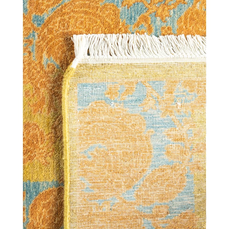 Overton Handknotted Wool Traditional Abstract Green Runner
