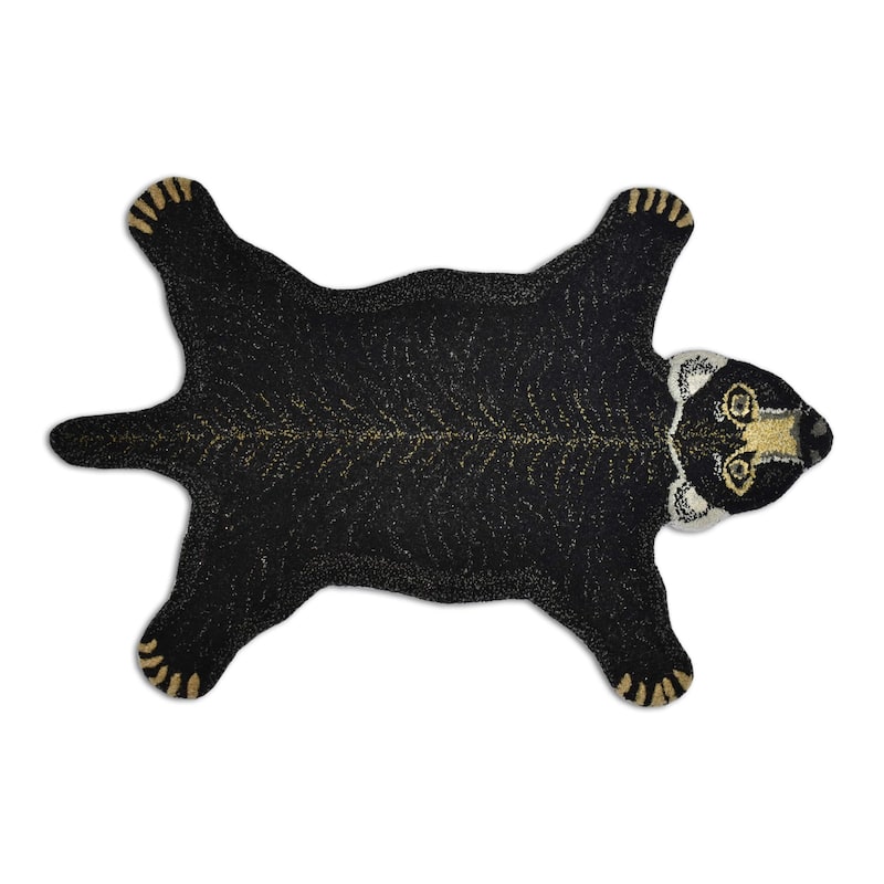 Fabstyles Animal Wool Printed Area Rag Rug Living Room, Hallway - Black Bear - 2x3
