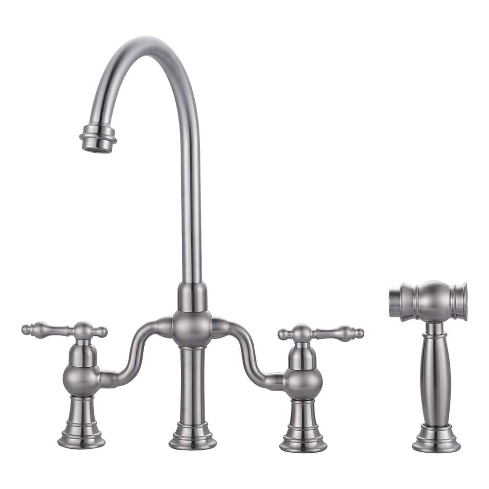 WOWOW Double Handle High Arc Bridge Kitchen Faucet with Side Sprayer