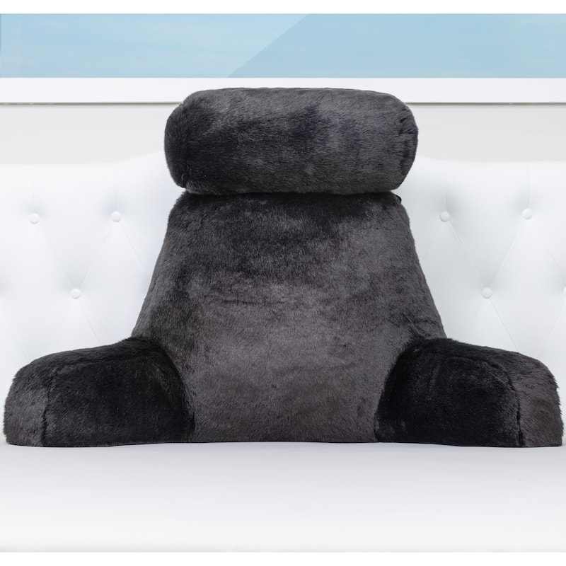 XXL Husband Pillow - Limited Baby Black Panther, Two-tone Reversible Double Sided Fabulous Faux Fur Bed Rest Pillow with Arm