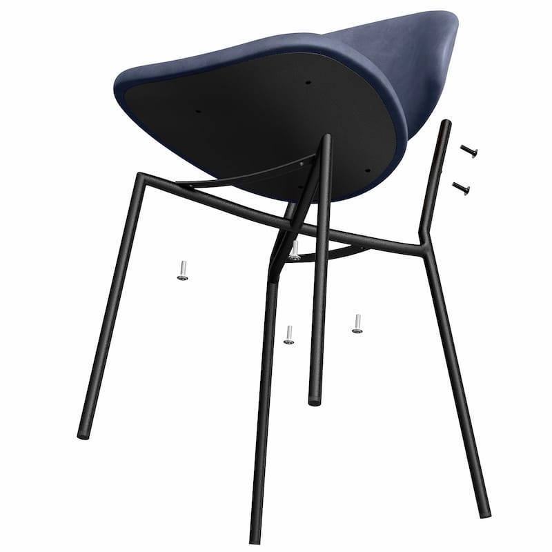 Set of 4 Mid-Century Modern Upholstered Boucle Dining Chairs with Curved Backrest - Blue