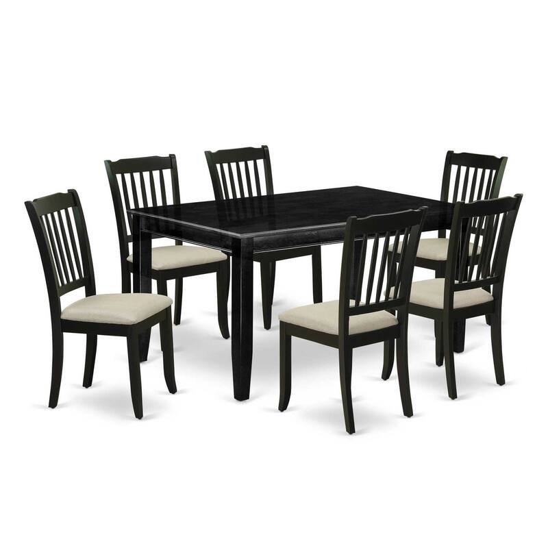 HomeStock 7-Piece Rectangle Black Finish Solid Wood Top Dining Table with 6-Chairs with Slat Back