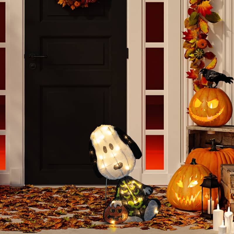 LED Lighted Skeleton Snoopy Outdoor Halloween Yard Decoration - 18"