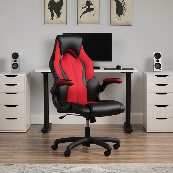 High Back Video Gaming Chair Ergonomic Task Swivel Chair Mesh Back Leather Seat 