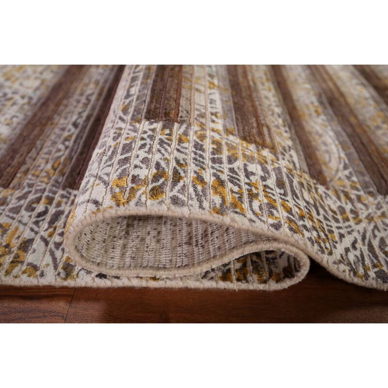 Striped Abstract Oriental Modern Accent Rug Hand-Knotted Wool Carpet - 2'9" x 4'10"