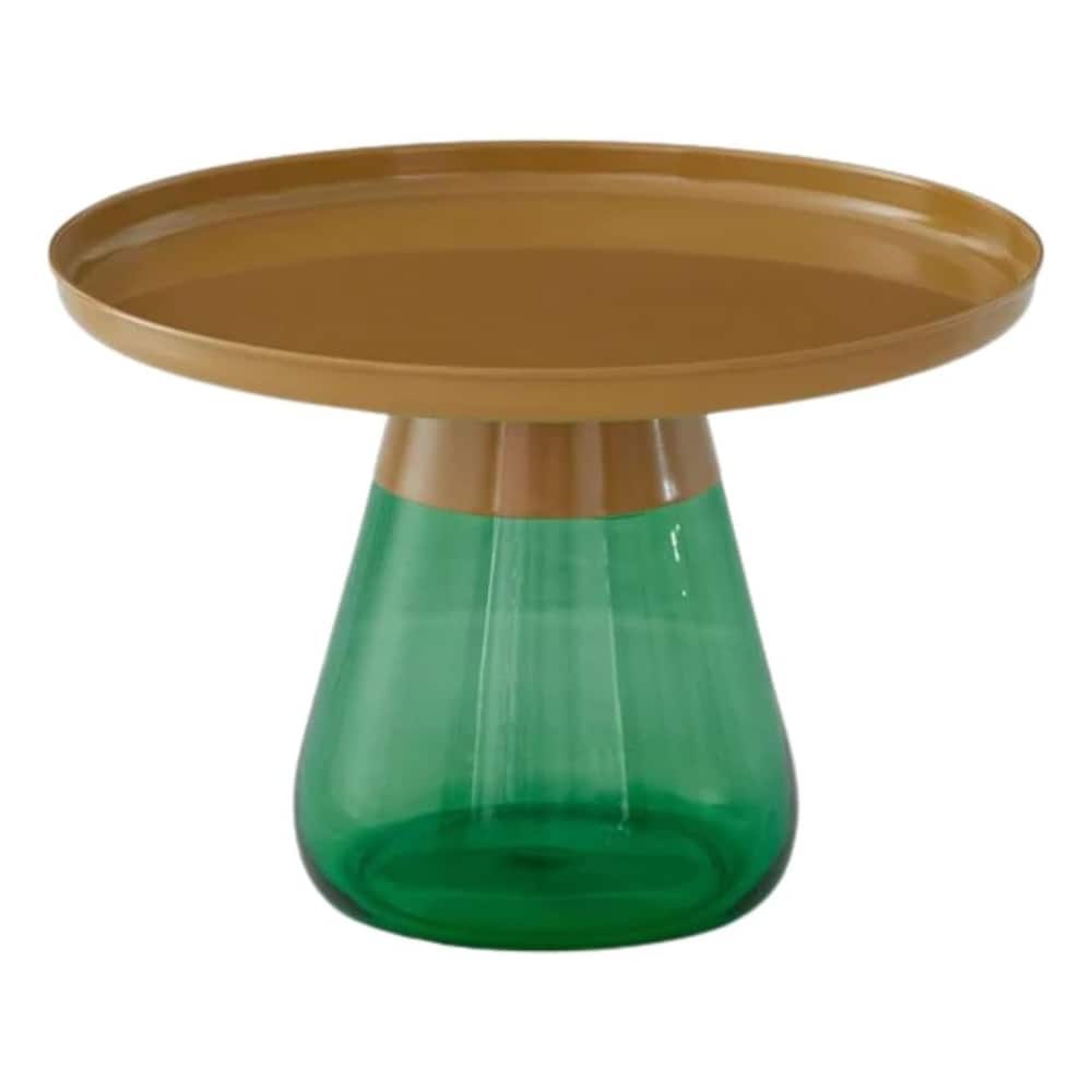 Matte Gold Titanium Coffee Table with Emerald Green Glass Base 24x17