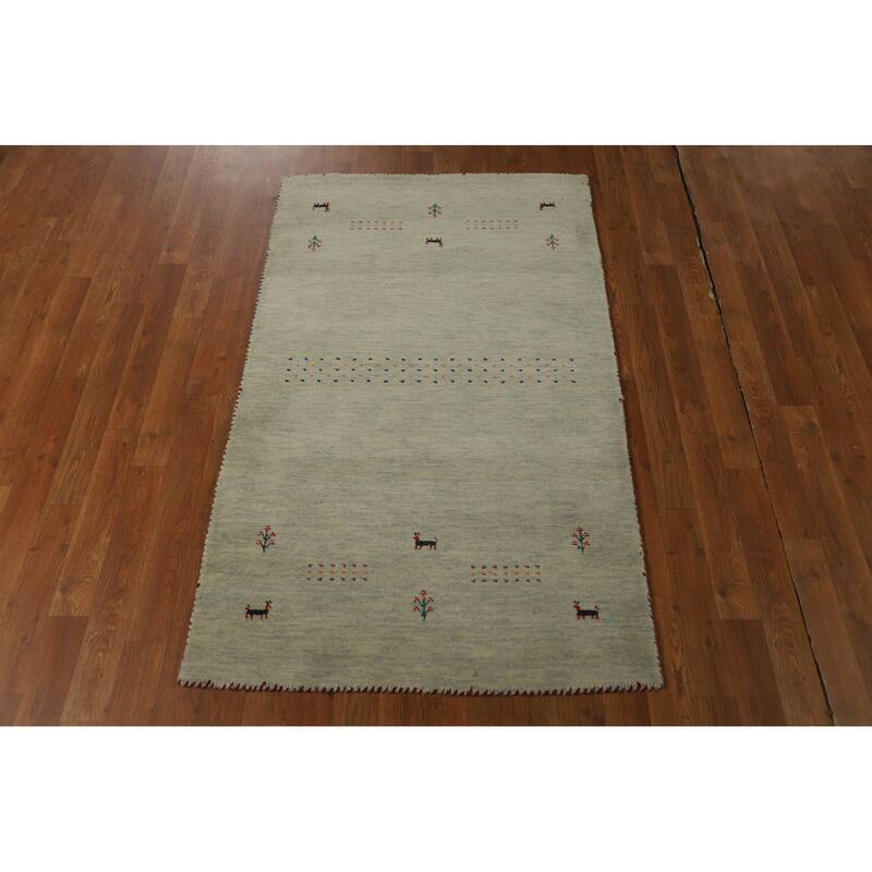 Hand Knotted Oriental 100% Wool Carpet Tribal Animal Pictorial Green Gabbeh Area Rug - 5' 0'' X 3' 0''