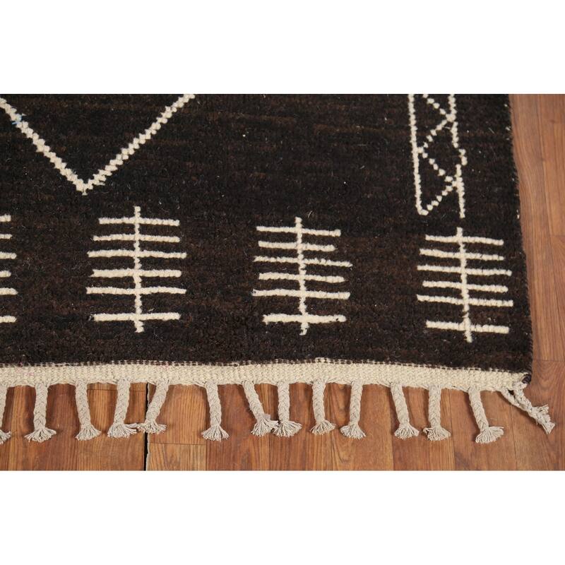 Dark Brown Trellis Moroccan Oriental Area Rug Hand-Knotted Wool Carpet - 5'11"x 9'7"