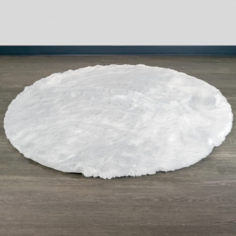 Aurora White Round imitative Fur Area Rug 5 Foot Wide - 5' Round - 5' Round
