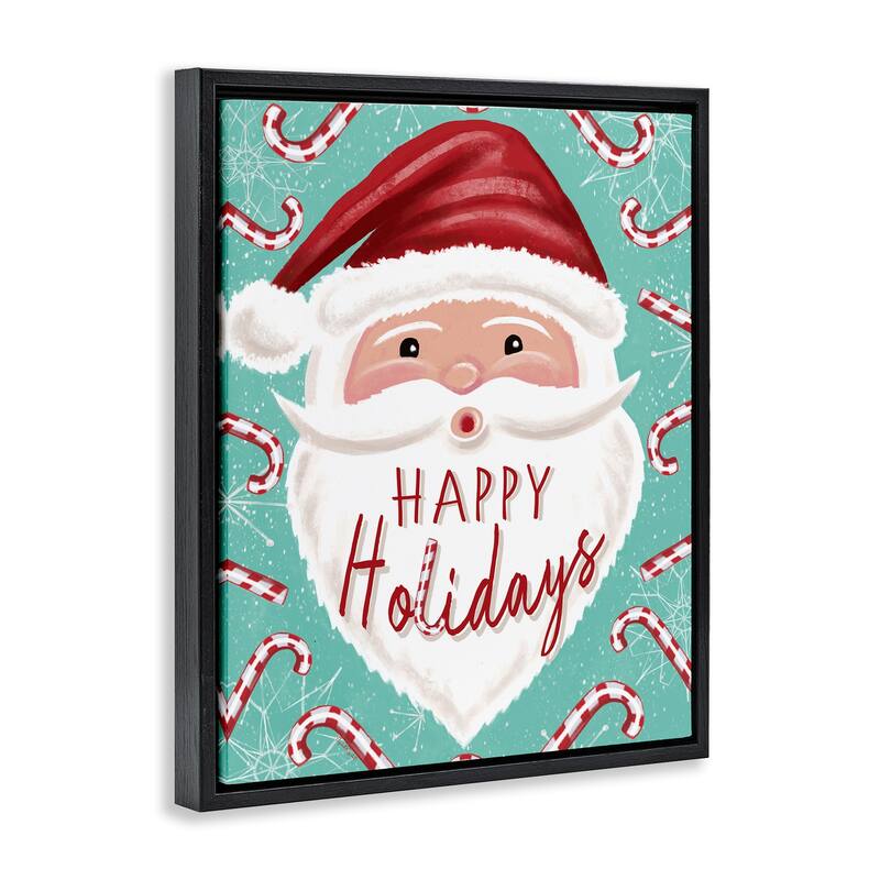 Stupell Jolly Santa & Candy Canes Framed Floater Canvas Wall Art Design By Elizabeth Tyndall