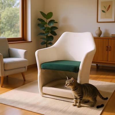 Mid Century Modern 2-in-1 Accent Chair - Soft Fabric Upholstered Leisure Armchair for Living Room, Bedroom, Home, or Office.