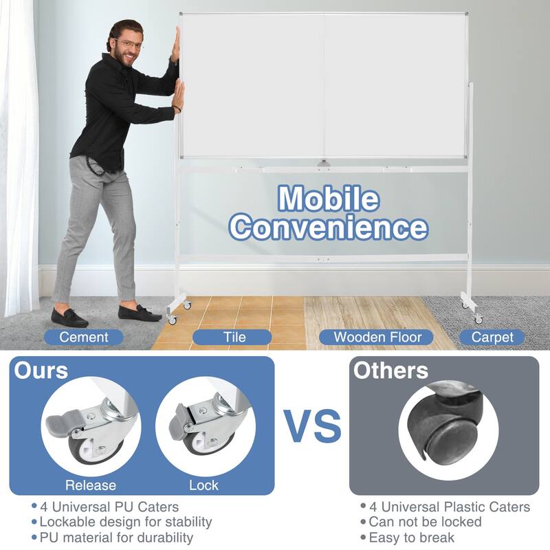 Gymax 72'' x 36'' Double-Sided Magnetic Whiteboard w/ Stand & Aluminum