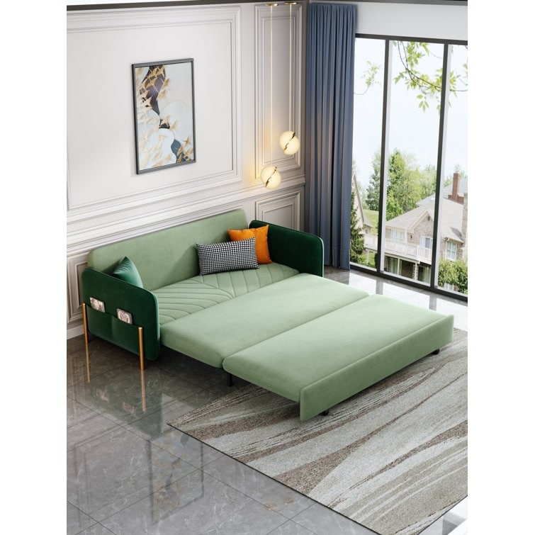 79 King Sleeper Sofa Orange Upholstered Convertible Sofa Bed 3 in 1