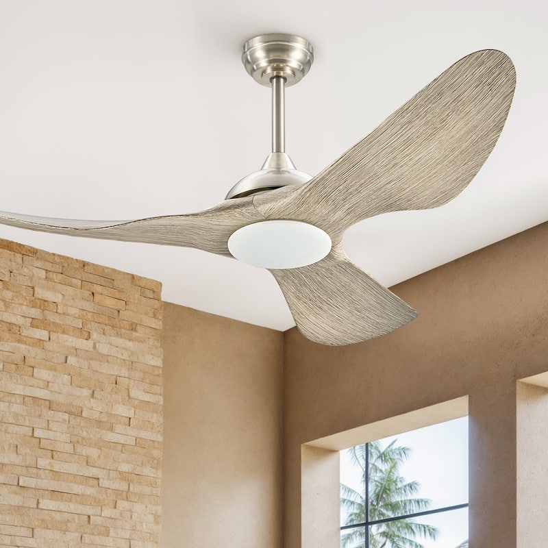 52" Outdoor Wet-Rated Waterproof LED Ceiling Fan with Dimmable Light and Remote Control - Weathered Oak - 3 Blades