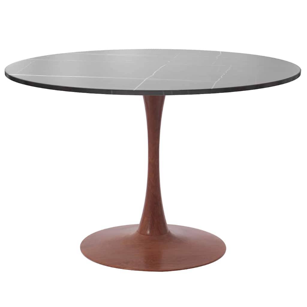 Bristol 40" Round Dining Table with Sintered Stone Top and Cherry Steel Pedestal Base for Modern Kitchen and Dining Room