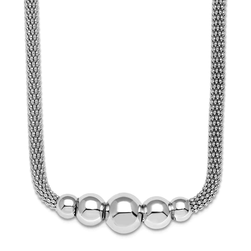Curata 925 Sterling Silver Italian 16" 9.85mm Rhodium Plated Graduating Beads Popcorn Necklace