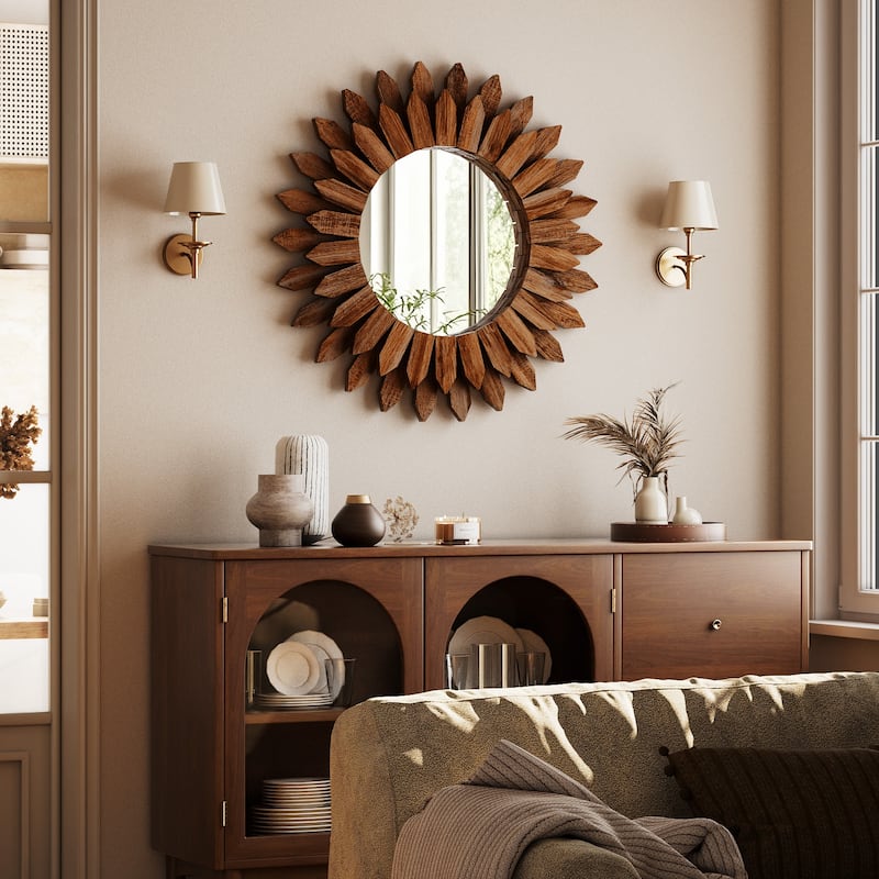 Sunflower Bathroom Mirror Round Wooden Wall Mirror