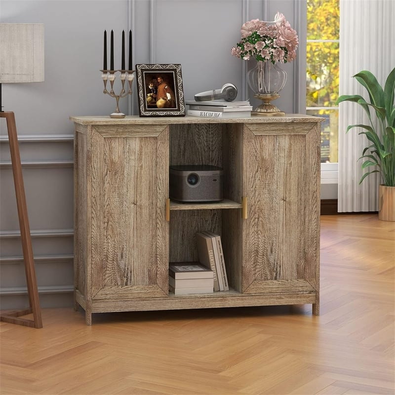 Credenza Buffet Cabinet Wooden Coffee Bar Cabinet - 11.8"D x 39.4"W x 30.7"H