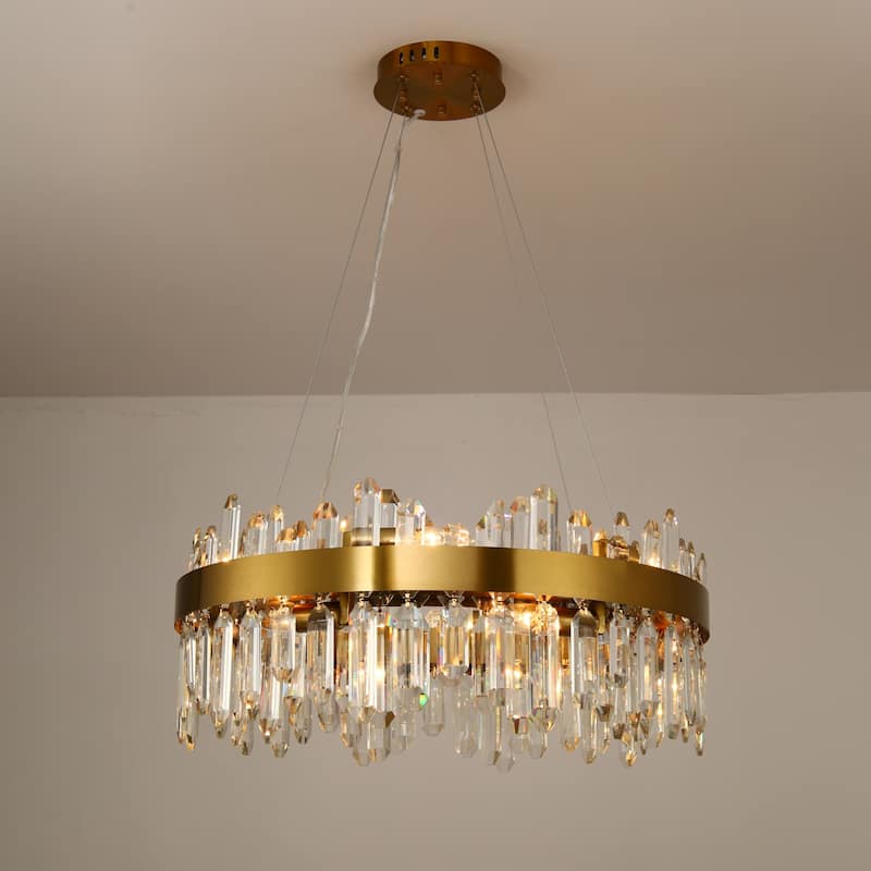 12-Light 23.6" W Modern Luxury Gold Round Crystal Chandelier for Dining/Living Room - 23.6 in. W x 9.6 in. H x 23.6 in. D - 23.6 in. W x 9.6 in. H x 23.6 in. D - Clear/Gold