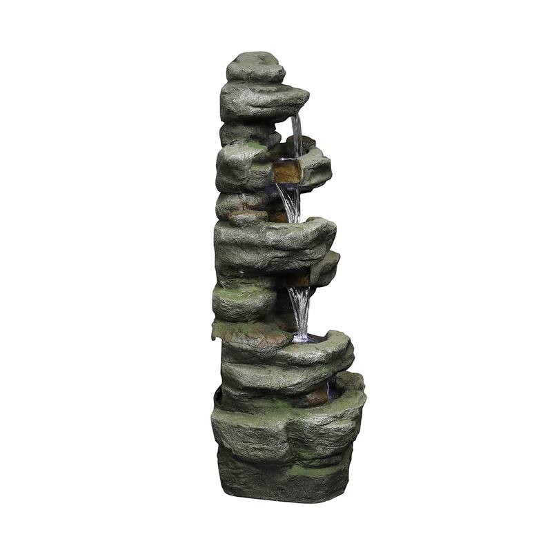 30.7-Inch Outdoor Water Fountain Rock Waterfall Feature w/Led Lights