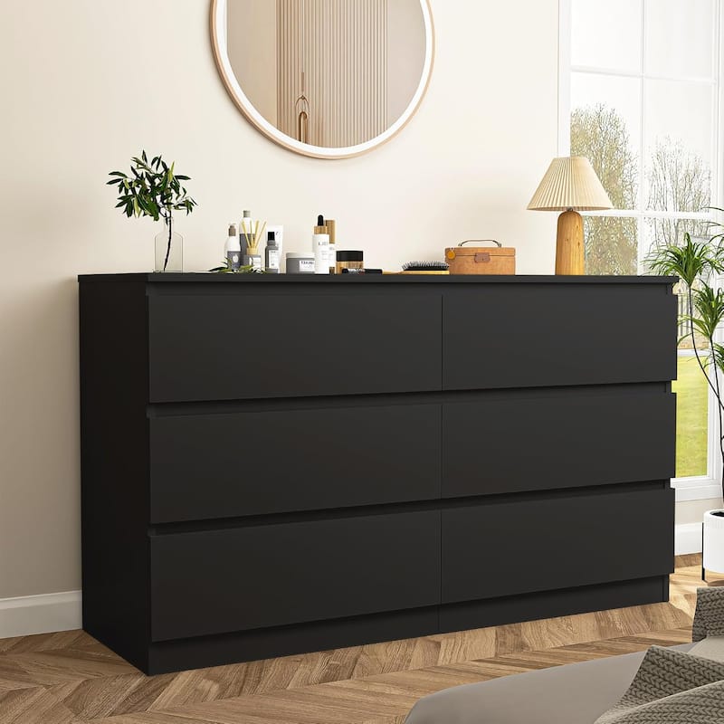 6 drawer 47.25 in. Wide Dresser Wood Double Dresser Large Storage Tower Unit Chest of Drawers TV Stand Dresser
