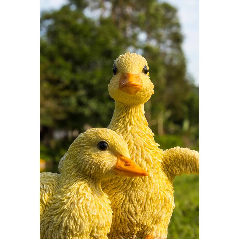 Playful Ducklings Outdoor Garden Statue - 5.25" - Yellow