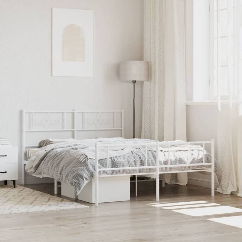 vidaXL 12 Inches White Queen Metal Bed Frame No Mattress - 81.5" x 61.4" x 35.4"
