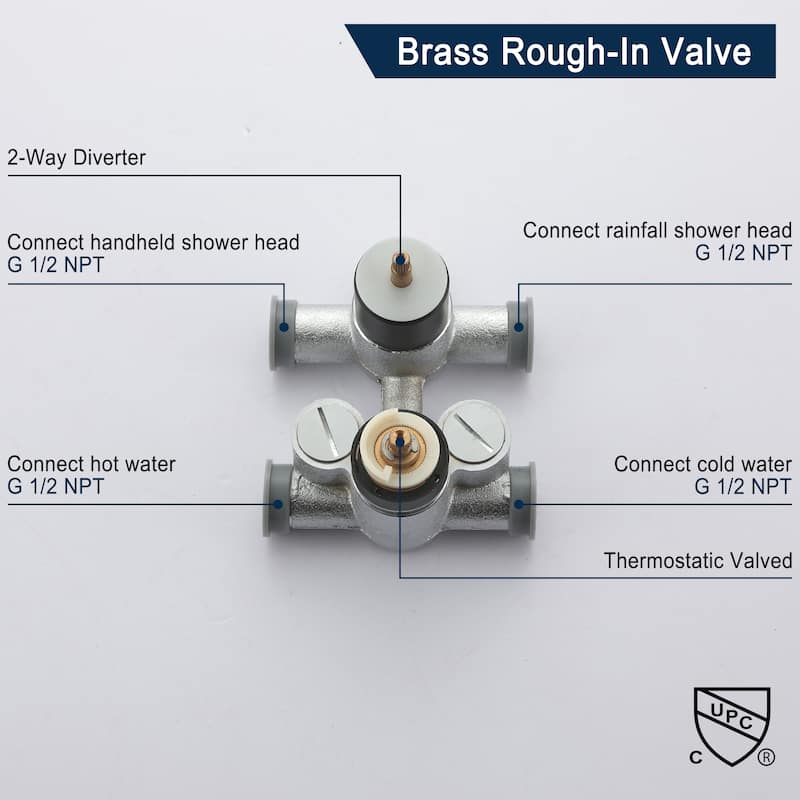 12" Wall Mounted Rain Shower Head Systems with Hand Shower