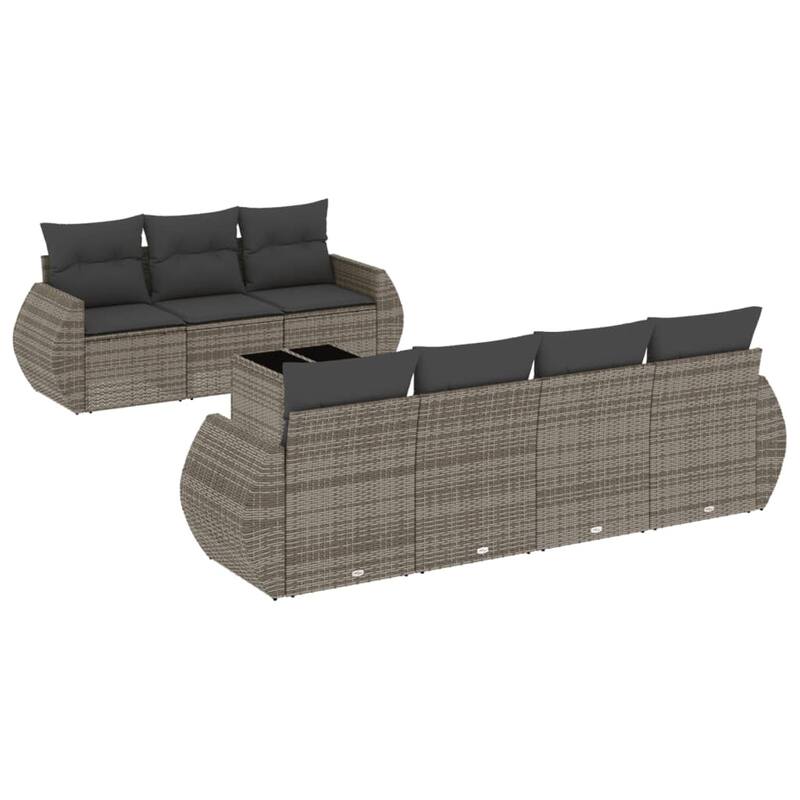 vidaXL 8 Piece Patio Sofa Set with Cushions Gray Poly Rattan - 125x27.2x73