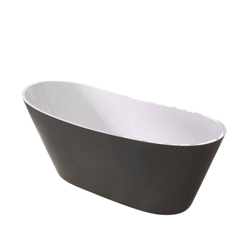 59 Inch Acrylic Single Slipper Freestanding Flatbottom Soaking Bathtub in Matte Grey