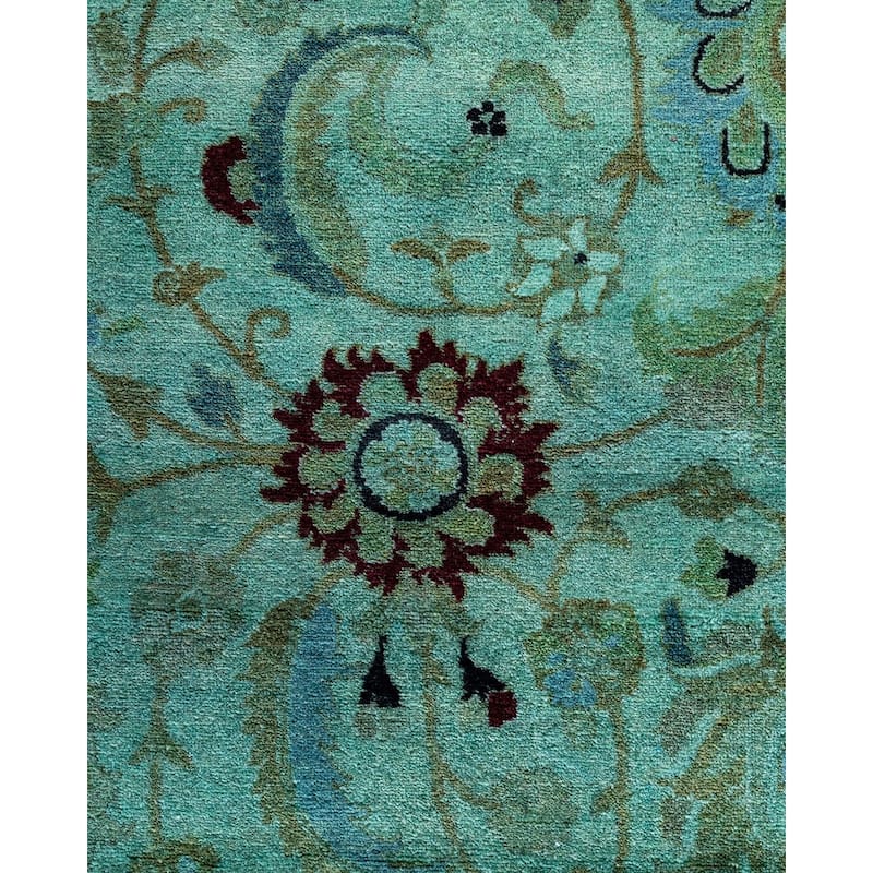 Fine Vibrance One-of-a-Kind Hand-Knotted Area Rug - Green, 4' 8" x 7' 5" - 4' 8" x 7' 5"