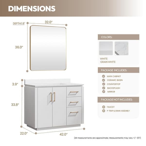 dimension image slide 9 of 16, San Single Bath Vanity with Composite Stone Top and Mirror
