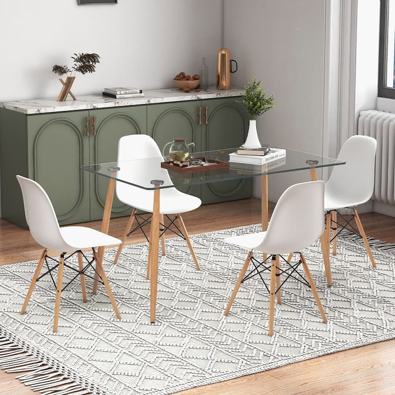 Gymax 5 Pieces Dining Table Set for 4 Rectangle Glass Table & 4 Modern
