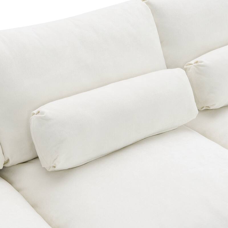 86.5" Chenille Modular Sofa with Storage Pockets, Movable Ottomans