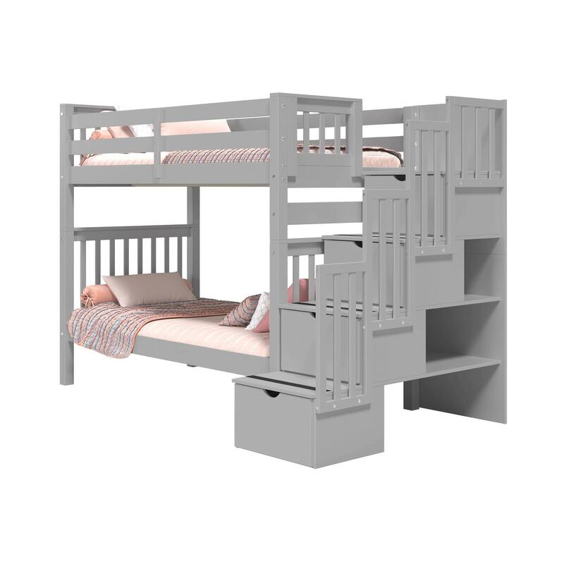Taylor & Olive Trillium Tall Twin over Twin Stairway Bunk Bed, 4 Steps