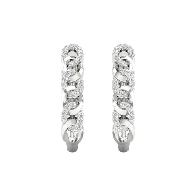 1/5ct TDW Diamond Cuban Link Hoop Earrings in 10k Gold for Women - White