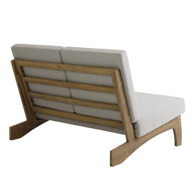 4Piece Wood Outdoor Loveseat Chair Conversation Set with Table Cushion