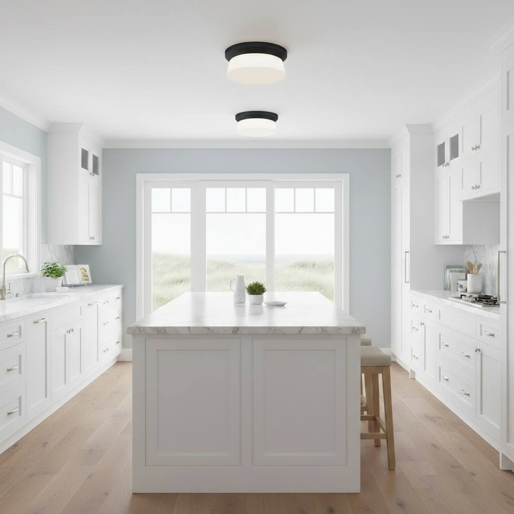 11 Inch Integrated LED Flush Mount Light with Etched Glass Shade 25W 1450 Lumens - Black