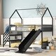 preview thumbnail 1 of 11, Convertible Twin over Twin Metal House Bunk Kids Bed with Slide,Full-length Guardrail and Storage Staircase Black